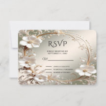 Carte de réponse RSVP avec cadre floral blanc orné