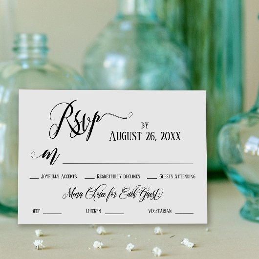 Carte de réponse RSVP avec choix de menu et fiorit