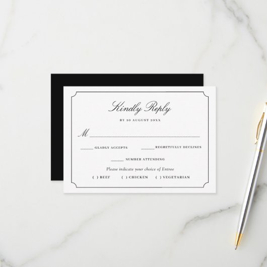 carte de réponse RSVP avec choix de repas à cadre (Devant/Arrière en situation)
