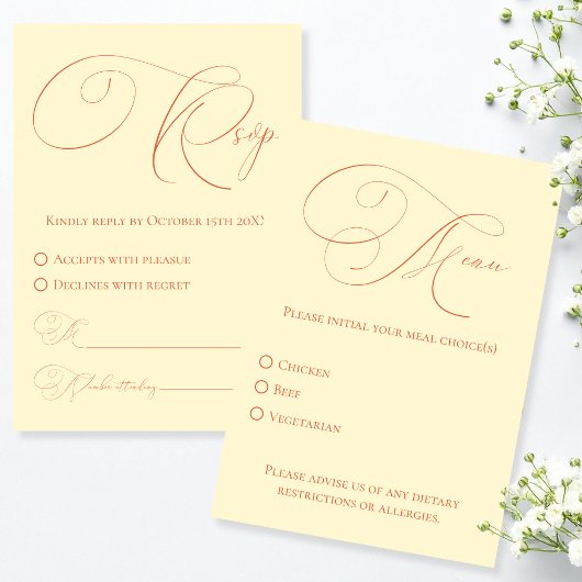 Carte de réponse RSVP avec choix de repas Couleurs