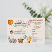 Carte de réponse RSVP avec détails de fête d'anima (Debout devant)