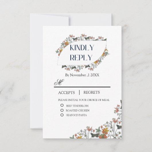 Carte de réponse RSVP avec fleurs boho et choix de (Devant)