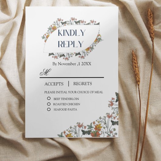 Carte de réponse RSVP avec repas Floral Boho