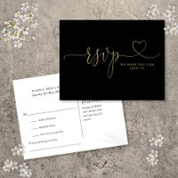 Carte de réponse RSVP avec script de cœur en noir