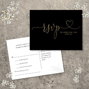 Carte de réponse RSVP avec script de cœur en noir
