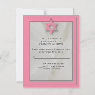 Carte de réponse RSVP Bat mitzvah de tissu rose él