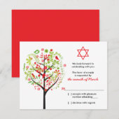 Carte de réponse RSVP Bat mitzvah rouge Arbre de v (Devant / Derrière)