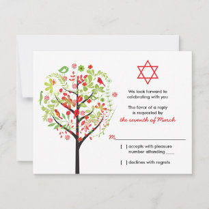 Carte de réponse RSVP Bat mitzvah rouge Arbre de v