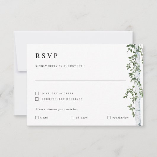 Carte de réponse RSVP Birch Tree avec préférence d (Devant)