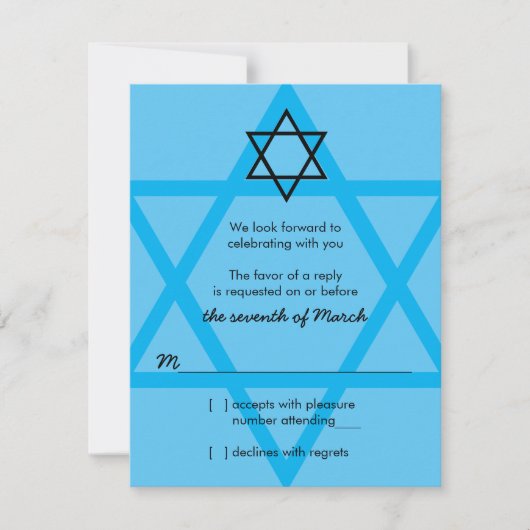 Carte de réponse RSVP Black and Blue Bar Mitzvah (Devant)