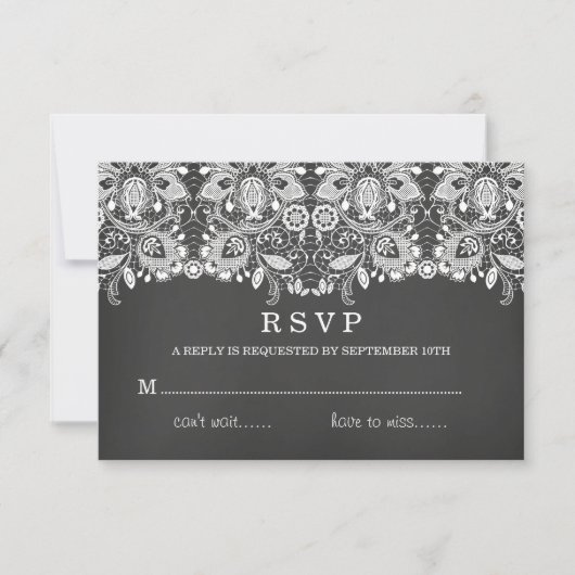 Carte de réponse RSVP Black Chalkboard & Lace (Devant)