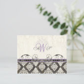 Carte de réponse RSVP Black 'n White Damask (lilas (Debout devant)