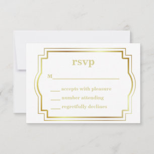Carte de réponse RSVP blanche et or