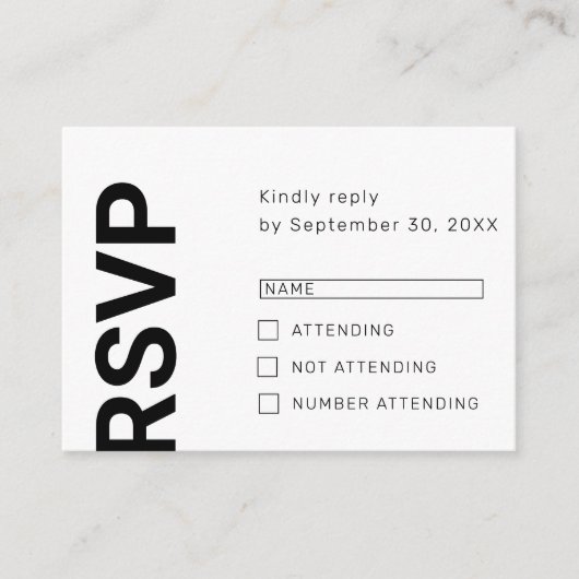 Carte de réponse RSVP blanche simple avec des lett (Devant)
