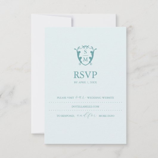 Carte de réponse RSVP bleu pâle avec monogramme po (Devant)
