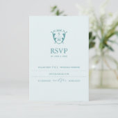 Carte de réponse RSVP bleu pâle avec monogramme po (Debout devant)