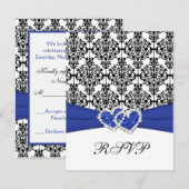 Carte de réponse RSVP bleu royal, blanc, damassé n (Devant / Derrière)