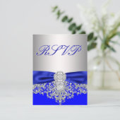 Carte de réponse RSVP bleu royal et argent (Debout devant)