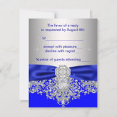 Carte de réponse RSVP bleu royal et argent (Dos)