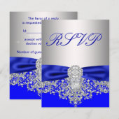 Carte de réponse RSVP bleu royal et argent (Devant / Derrière)