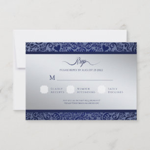 Carte de réponse RSVP Blue Mariage damassé
