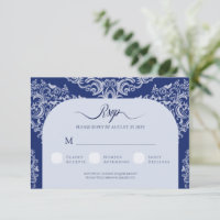 Carte de réponse RSVP Blue Mariage damassé