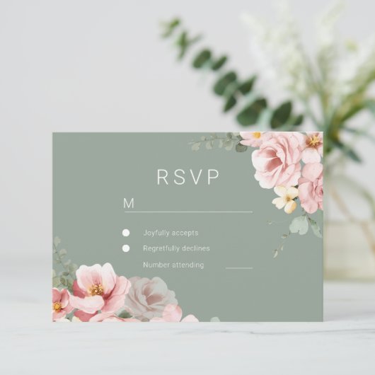 Carte de réponse RSVP Blush & Sage Green Wedding (Debout devant)
