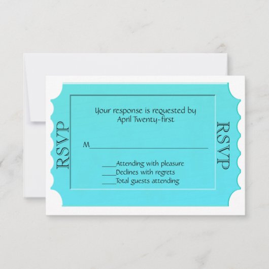 Carte de réponse RSVP Bright Turquoise Ticket (Devant)