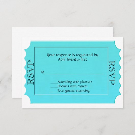 Carte de réponse RSVP Bright Turquoise Ticket (Devant / Derrière)