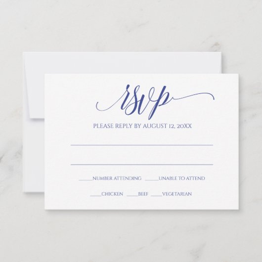 Carte de réponse RSVP | Calligraphie Luxe (Bleu Ro (Devant)