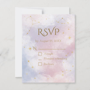 Carte de réponse RSVP céleste rose Étoiles à l'a