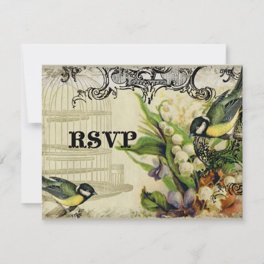 Carte de réponse RSVP - Chanson jaune Cage d'oisea (Devant)