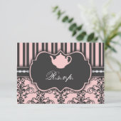 Carte de réponse RSVP Chic Damask & Stripe Tea Par (Debout devant)