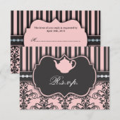 Carte de réponse RSVP Chic Damask & Stripe Tea Par (Devant / Derrière)