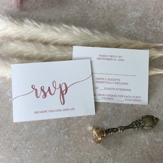 Carte de réponse RSVP Choix de Menu Rose Gold