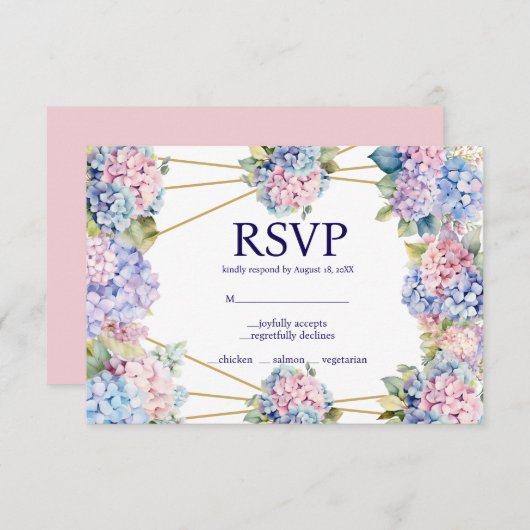 Carte de réponse RSVP Choix du menu Hydrangea (Devant / Derrière)