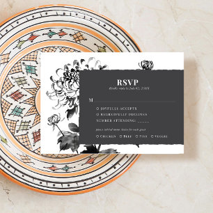 Carte de réponse RSVP Chrysanthemum Ink Art