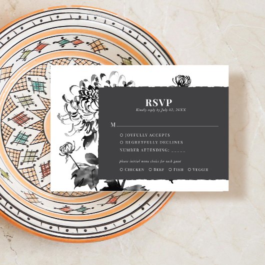 Carte de réponse RSVP Chrysanthemum Ink Art