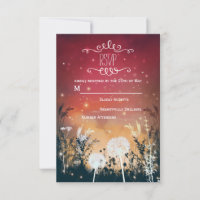 Carte de réponse RSVP Ciel nocturne rouge enchanté