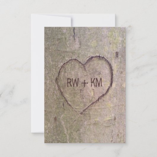 Carte de réponse RSVP "Cœur sculpté dans l'arbre" (Devant)