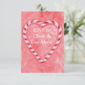 Carte de réponse RSVP Coeur sucre de canne Mariage (Debout devant)