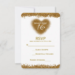 Carte de réponse RSVP Cœur Sweet 16 avec éclabouss