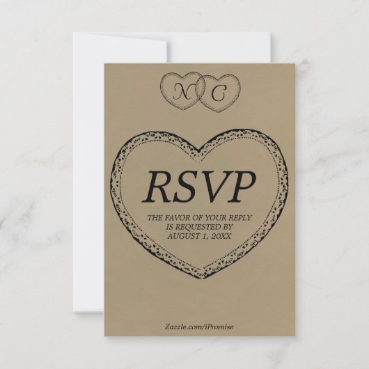 Carte de réponse RSVP Cœurs en dentelle rustique a (Devant)