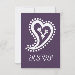 Carte de réponse RSVP Cœurs Paisley Doux en Violet