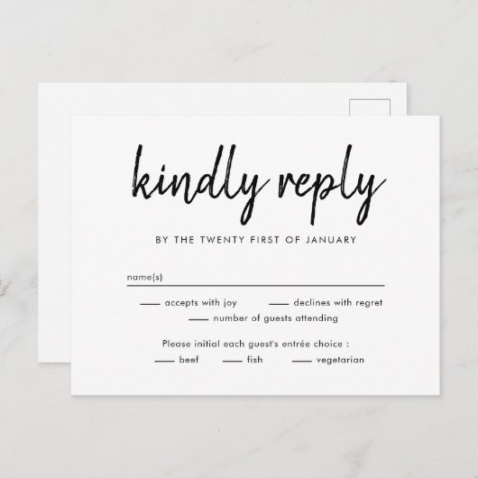 Carte de réponse RSVP couleur modifiable pour les (Devant / Derrière)