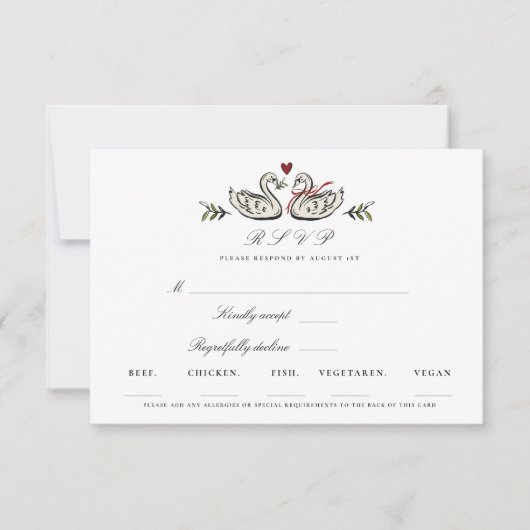 Carte de réponse RSVP Couple d'élégants cygnes (Devant)