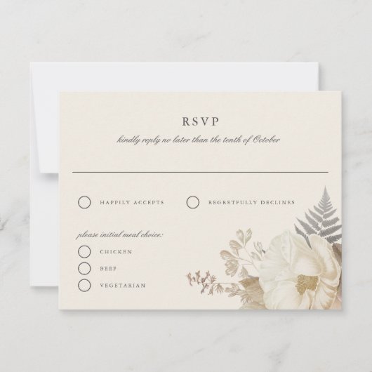 Carte de réponse RSVP crème florale terreuse éléga (Devant)