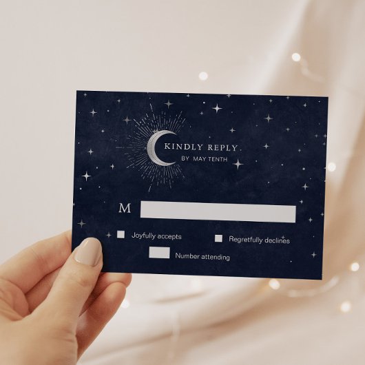 Carte de réponse RSVP Crescent Argent Céleste