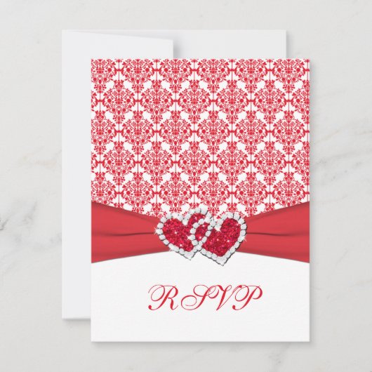 Carte de réponse RSVP damassé rouge et blanc & coe (Devant)