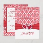 Carte de réponse RSVP damassé rouge et blanc & coe (Devant / Derrière)